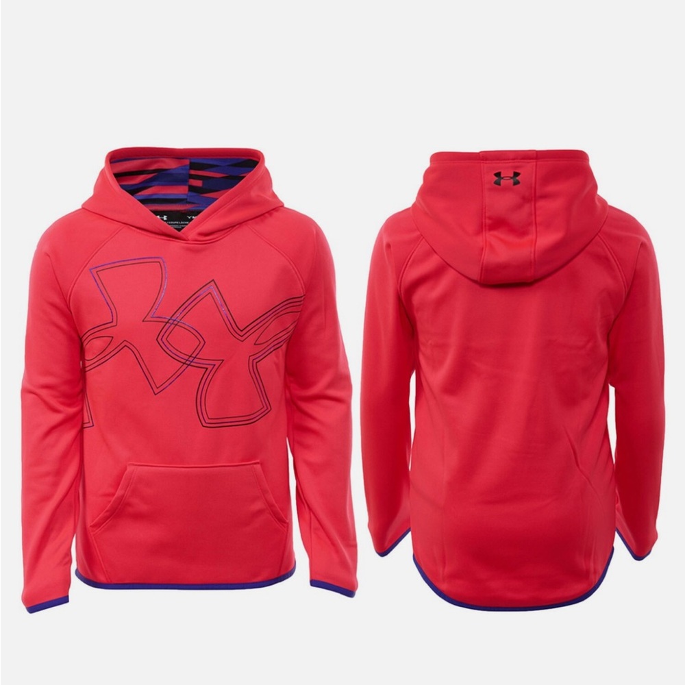 Under Armour Hoodie Girls M Medium Neon Pink Coldgear Loose Dual Logo Fleece